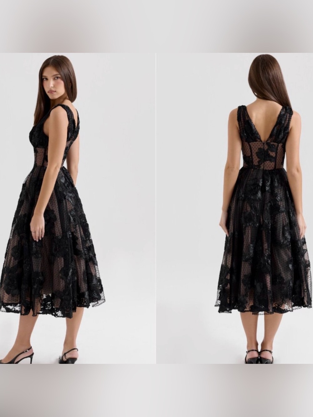 House of CB Sianna Black Embroidered Tulle Corset Midi Dress NWT Size Small - Picture 4 of 11
